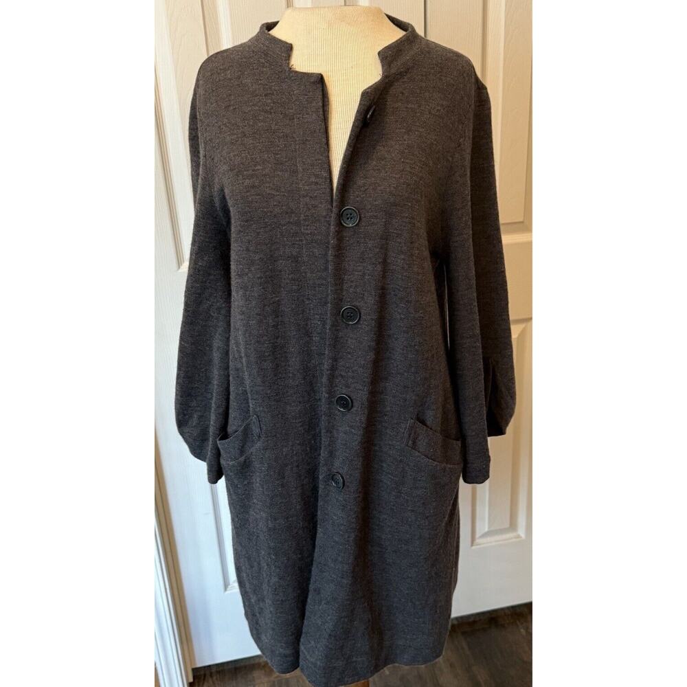 BCBGMAXAZRIA Sweater Jacket Women MED 100% Merino Wool Cardigan Knee Length Work